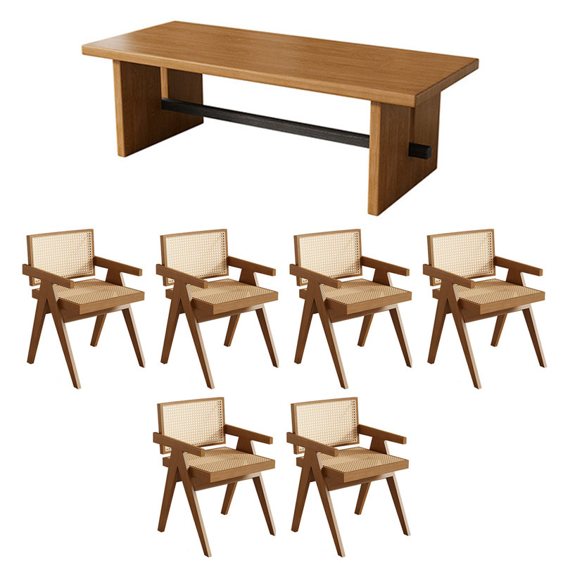 Razwana 6 - Person Pine Solid Wood Solid Wood Top Trestle Dining Set, 29.53"H x 63"L x 27.56"W