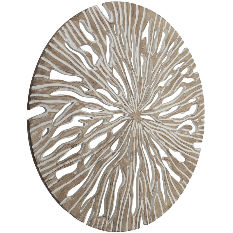 Décoration murale en bois beige sculpté à la main, H 36 po x l 36 po x P 1 po