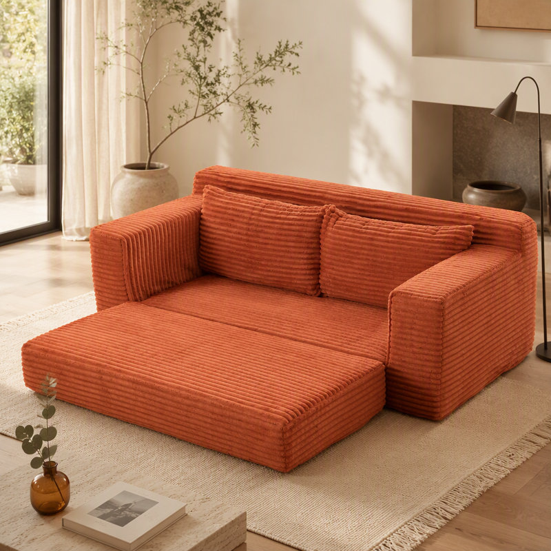 Canapé convertible en mousse à mémoire de forme avec revêtement en velours côtelé, aucun assemblage requis pour les petits espaces et la vie polyvalente.