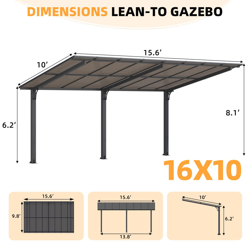 Pergola autoportante pour terrasse, H 97,20 po x l 187,20 po x P 120 po