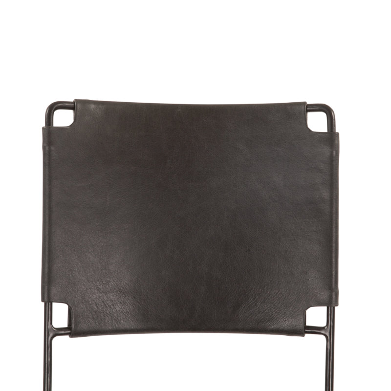 Melbourne 18" Buffalo Leather And Iron Bar Chair Black, Counter Stool (25” Seat Height), Gray