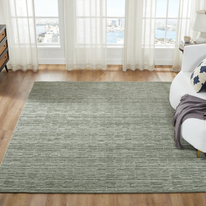 Luxe Sage Veil Wool Handcrafted Area Rug, Rectangle 7'6" x 9'6", Gray/Green