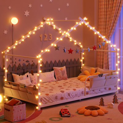 Twin Metal Montessori House Canopy Bed With Storage