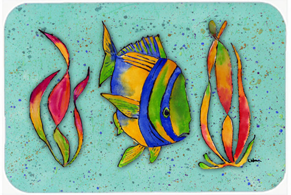Caroline's Treasures Tropical Fish Glass Cutting Board, Teal