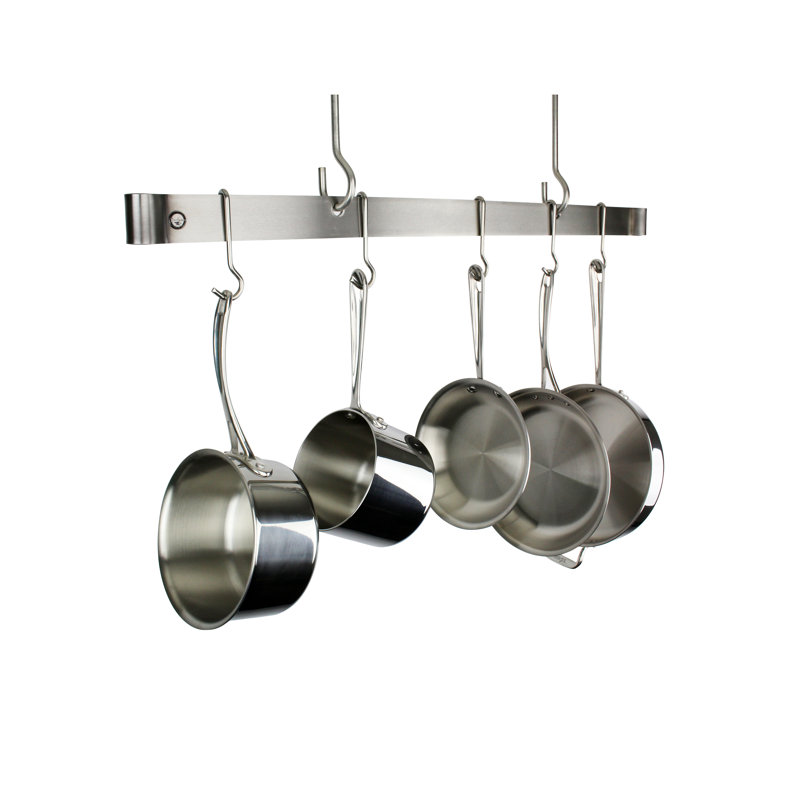 Handcrafted Offset Hook Ceiling Bar, 20'' H x 60'' W x 1'' D, Stainless Steel