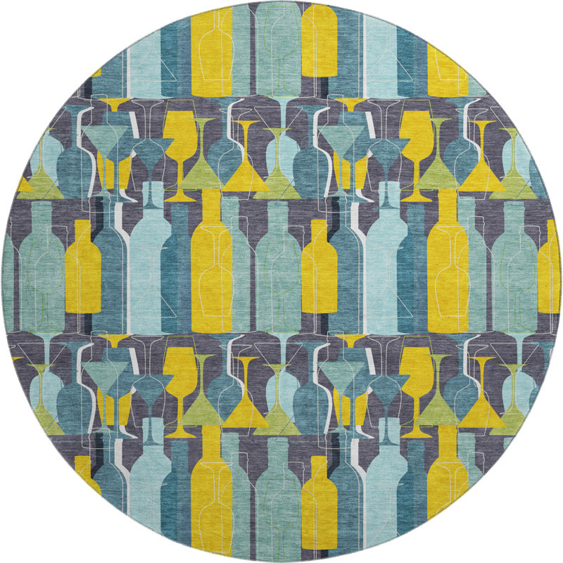 Premium Machine Washable Cerrito AMF168 Blue Rug, Round 8'