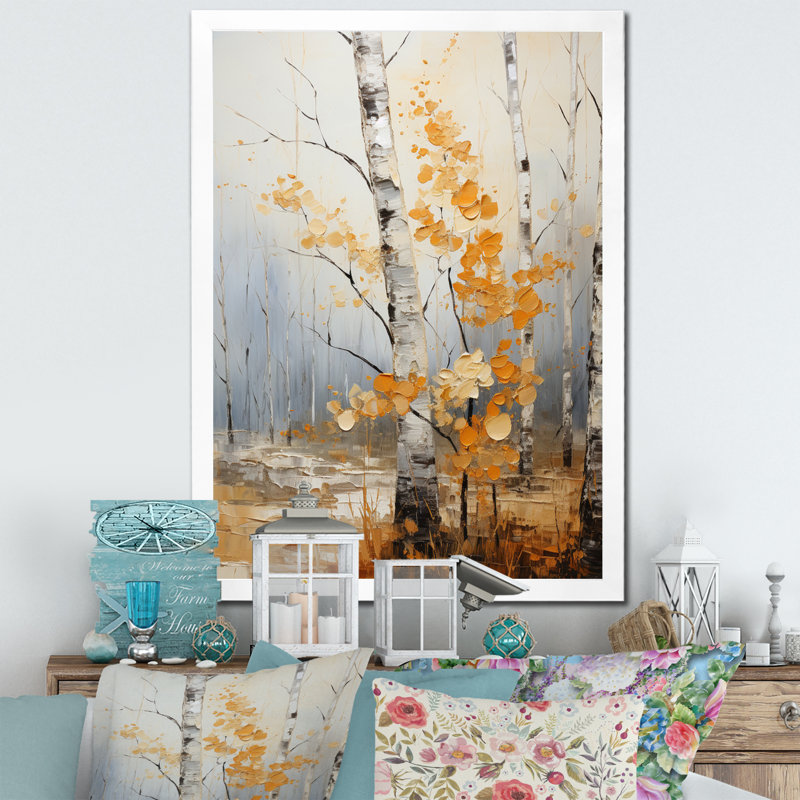 «Arnerich Birch Woods Autumn Whispers», reproduction sur toile, H 20 po x l 12 po x P 1 po, Cadre photo blanc