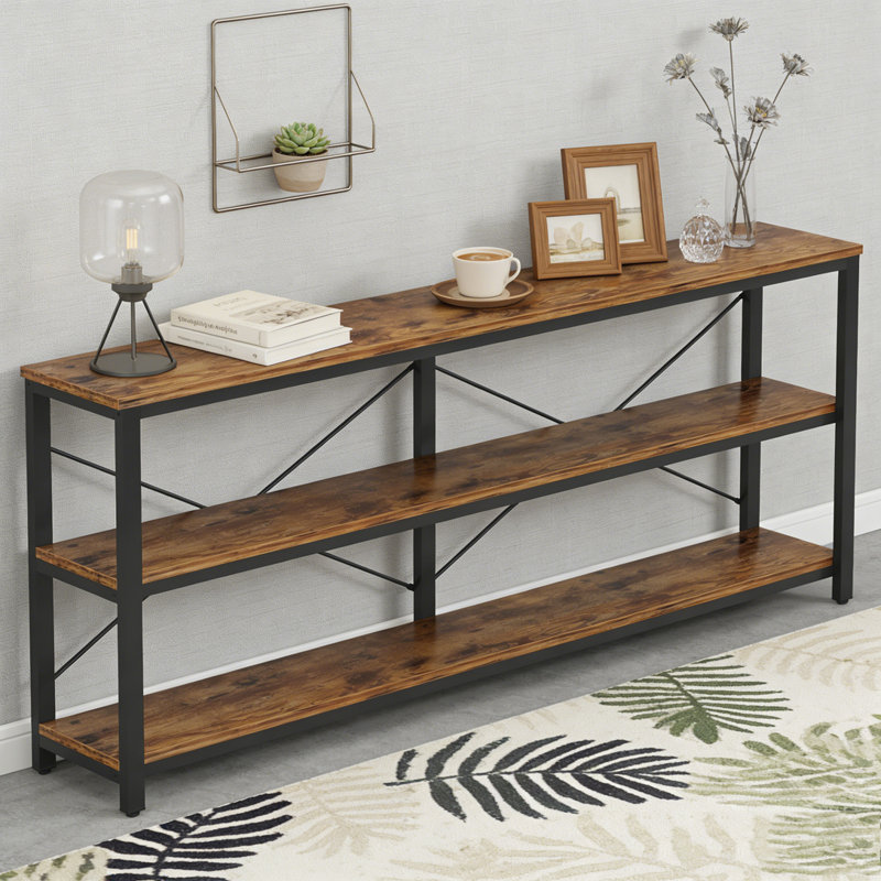Console à 3 niveaux avec structure en métal, H 35,43 po x l 70,87 po x P 11,81 po, Noir / brun