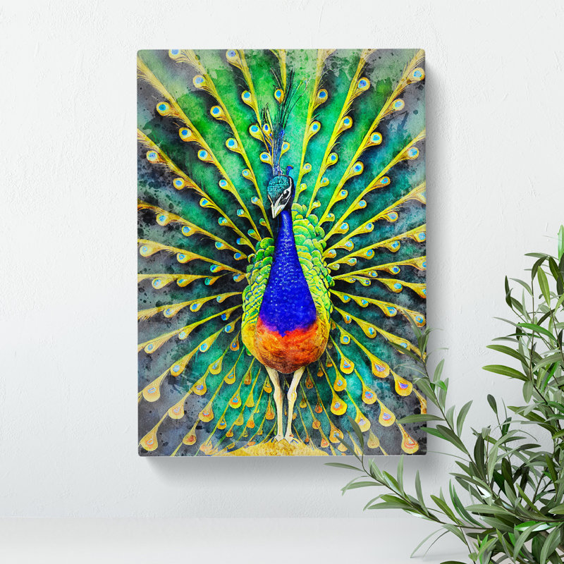 Peacock Watercolour No.1 - Wall Art, Wrapped Canvas, 60cm H x 40cm W, No Matte