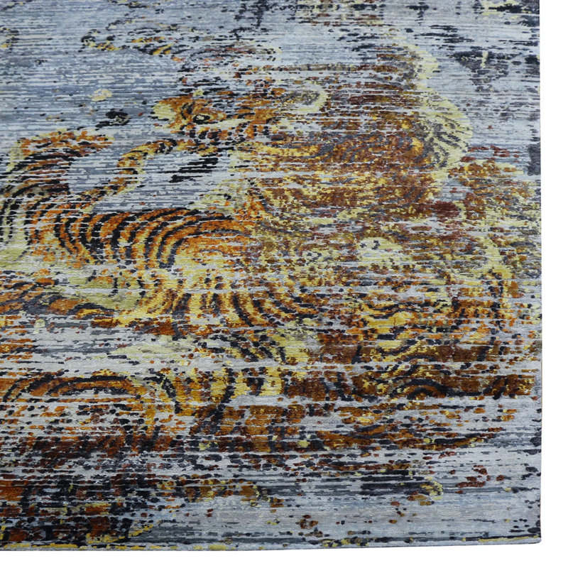 Tibetan Nu Vibrant Silk Rug - Midnight Sunburst