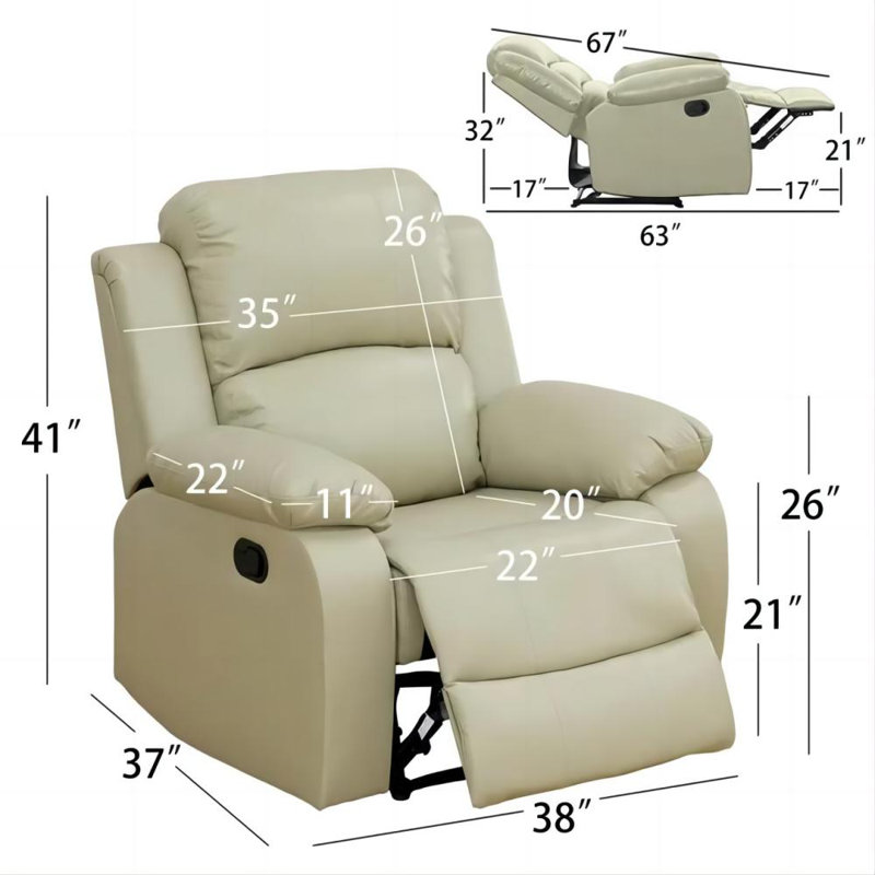 Dewaun Faux Leather Manual Standard Recliner, Beige Faux Leather
