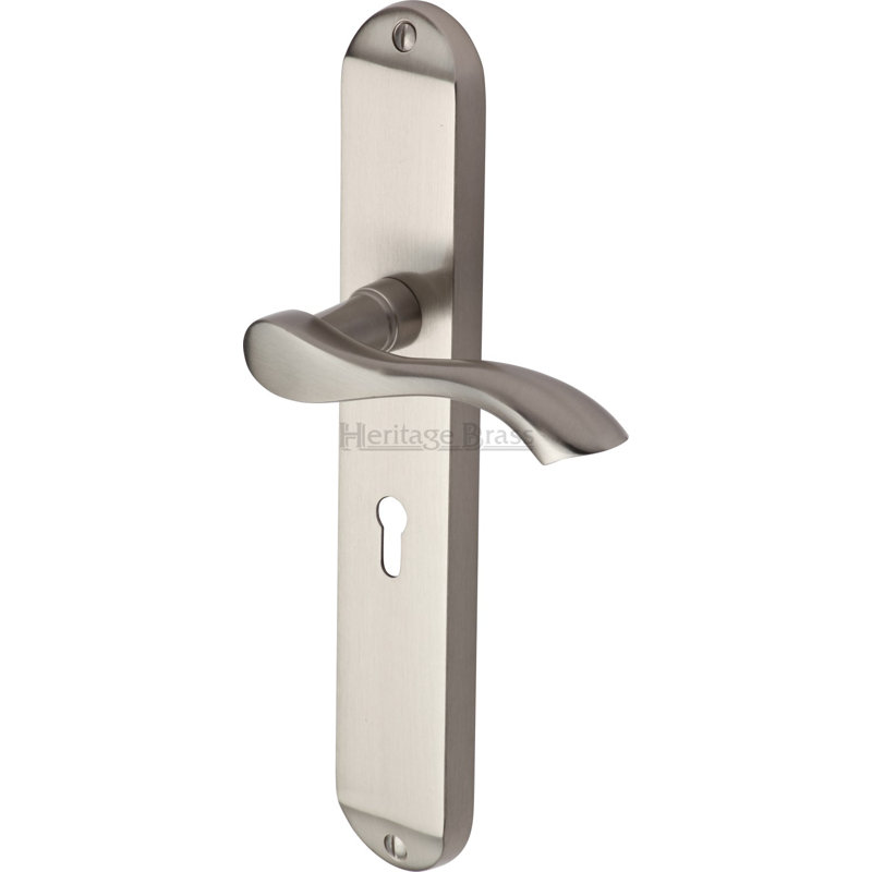 Heritage Brass Heritage Door Handle Lever Lock Algarve Long Design, Satin Nickel