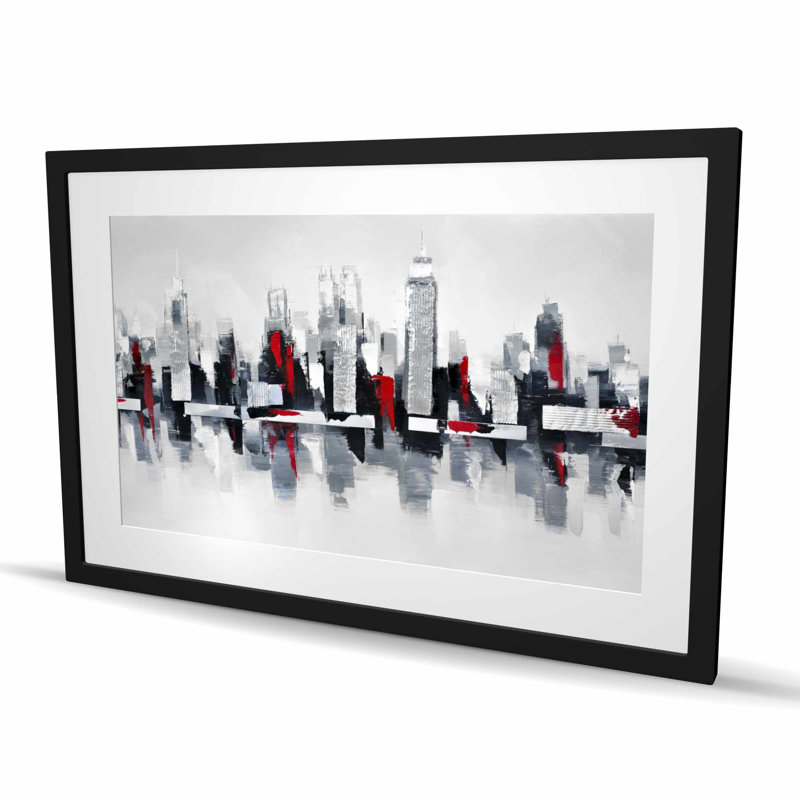 Paysage urbain gris et rouge, Noir, H 24 po x l 36 po