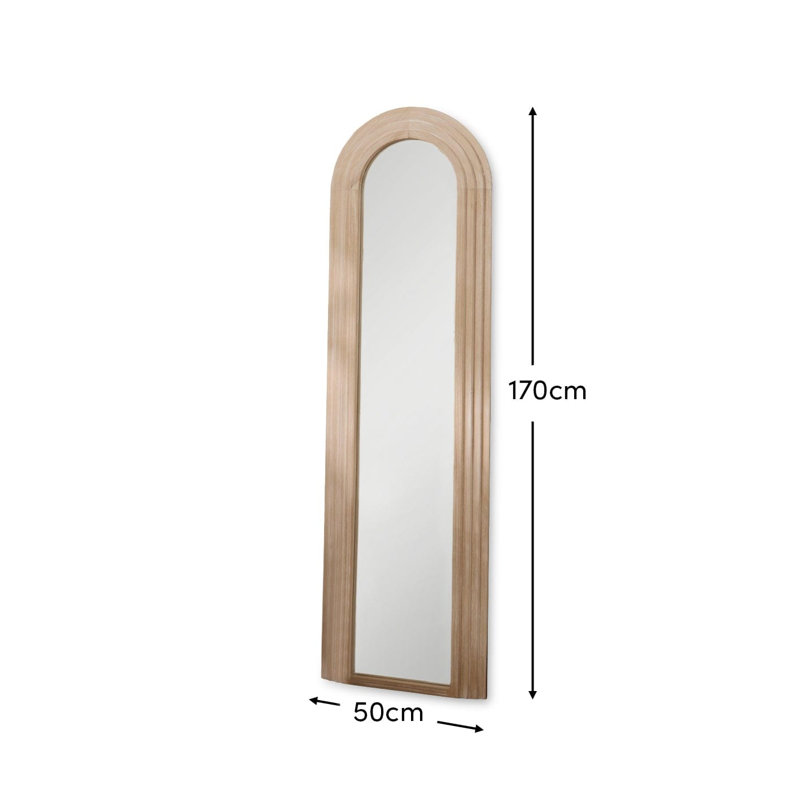 Solid Wood Arch Leaning Full Length Mirror, Slim, Whitewash
