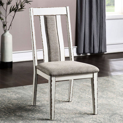 Chaises d'appoint rembourrées 2, blanc bicolore, coussin en tissu doux, 2 chaises gracieuses pour la salle à manger et finition patinée grise, 38,6 po de hauteur, splendeur
