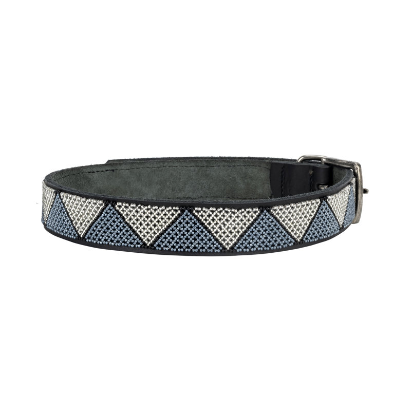 Laisse pour chien en cuir perlé Jabulani - Argent céleste, H 0,25 po x l 1,50 po x P 30,00 po
