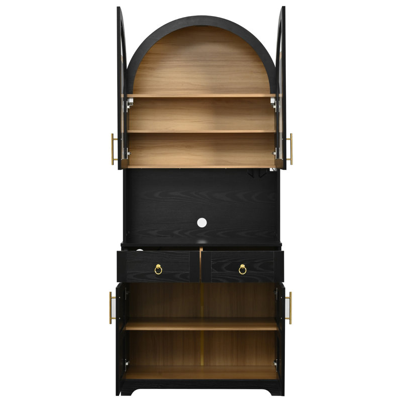 Grande vitrine arquée 74,8 po avec portes en verre, Black
