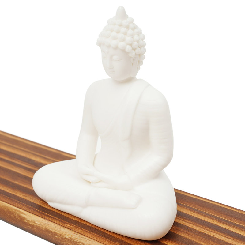 Home Desktop Decor With Buddha Statue And LED Light, White
