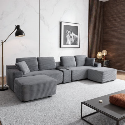 Canapé modulaire en L 150 po en forme de L surdimensionné 150 po, canapé 7 pièces avec porte-gobelets, ports USB et rangement