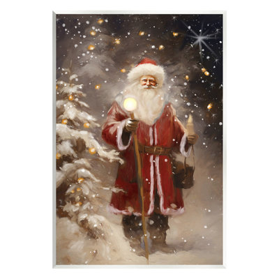 Santa in Snowy Night Scene Wall Plaque Art by Ramona Murdock