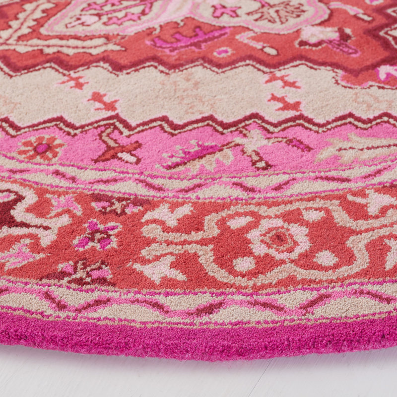 Blokzijl Hand-Tufted Wool Red Area Rug, Round 5'