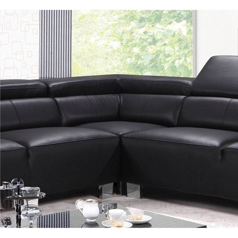 Ashauntae Leather Corner Sofa, Right Hand Facing, Black