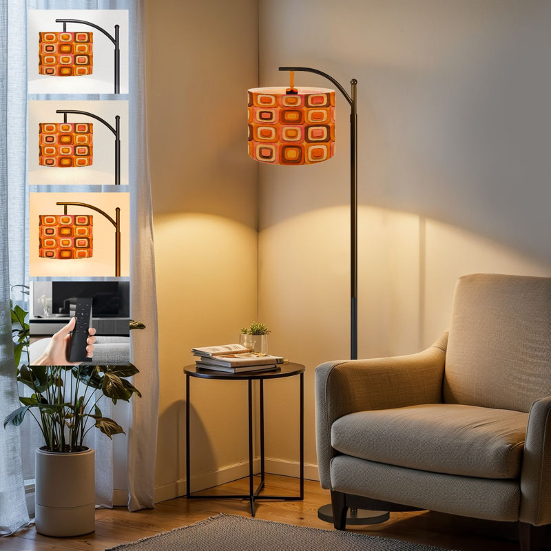  Lampe sur pied arquée rétro des années 70, orange, brun, jaune, beige, beige, rétro, années 60, années 70