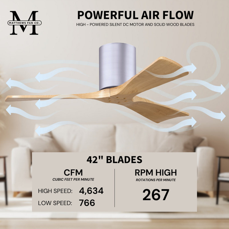 Irene Ceiling Fan, Brushed Nickel, Light Maple Tone, 42"