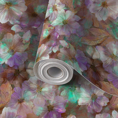 Papier de contact à peler et coller avec aquarelle botanique transparente Pastel Florals auto-adhésif et amovible 17,7 po x 118 po (45 x 300 cm)