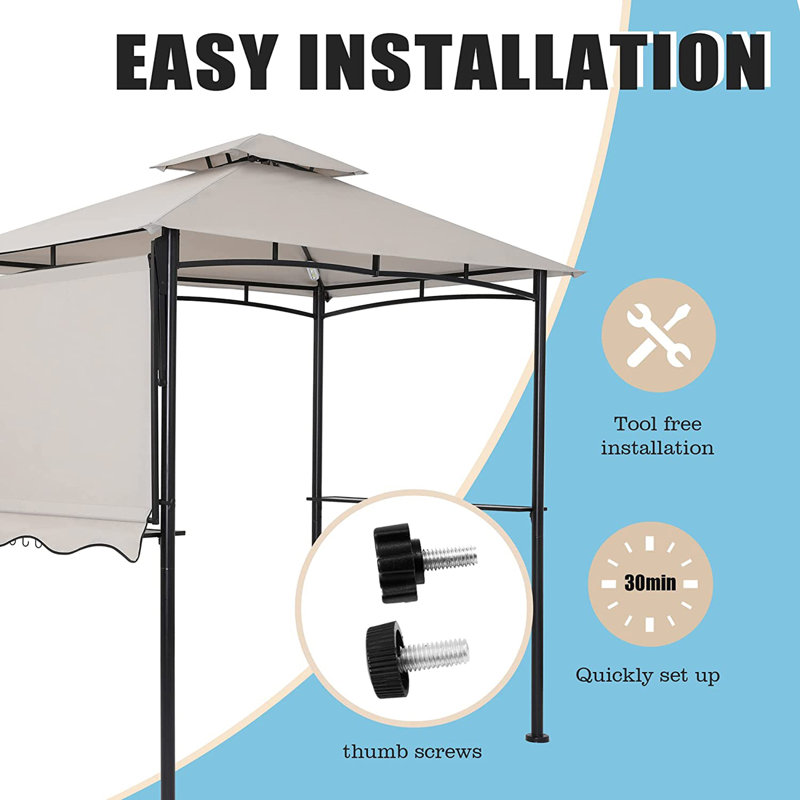 11Ft. W x 5 Ft. D Soft Top Grill Gazebo with a Side Collapsible Awning, Gray