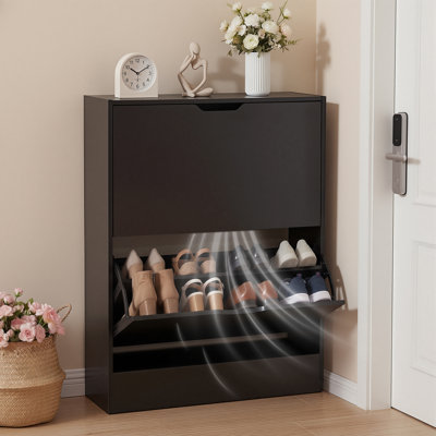 2-Tier Shoe Storage Cabinet with Flip Drawers, 12 Pair Free Standing Shoe Organizer 23.6''W for Entryway