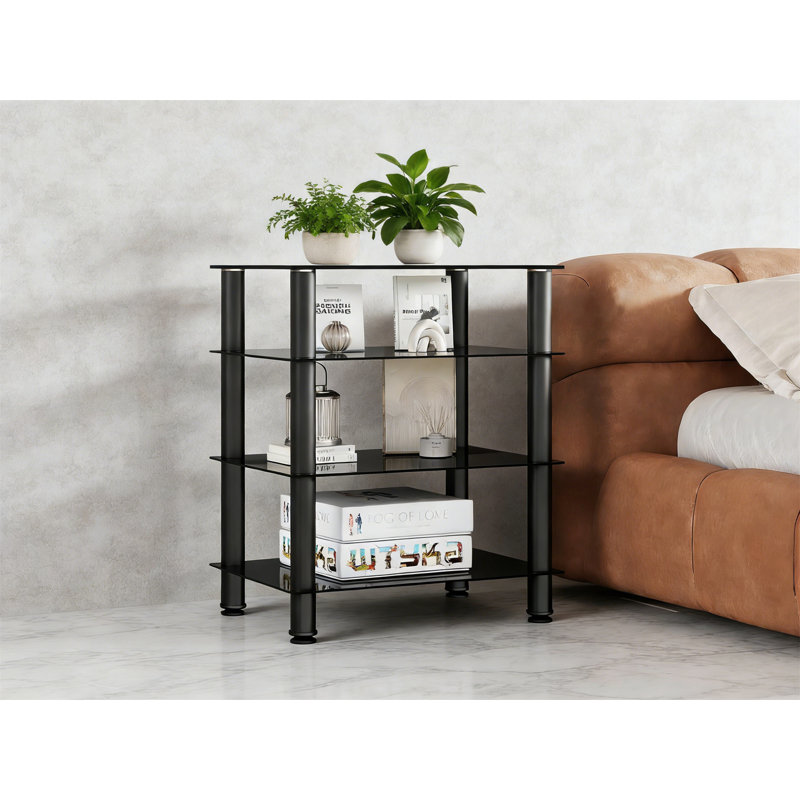 4-Tier Media Stand With Glass Shelf, Audio/Video Component Cabinet For Apple TV, Xbox One, PS4