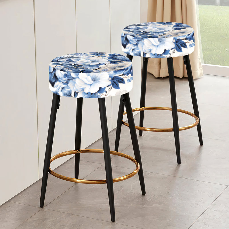 Ensemble de 2 tabourets de bar à fleurs bleues et blanches Radiance