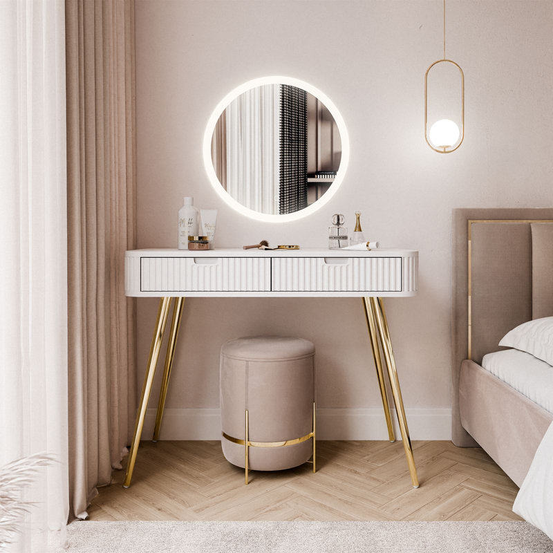 Novi Dressing Table with Mirror, White/Gold