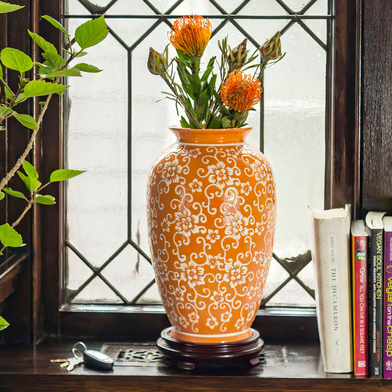 14" Bright Yellow Tung Chi Vase, Solid Black
