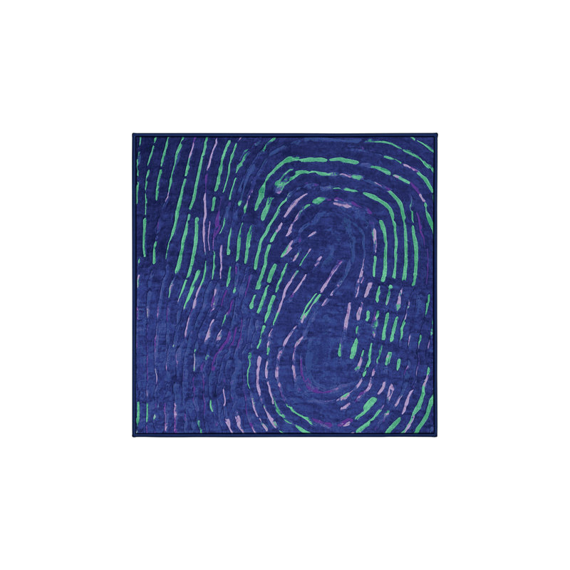 Machine Washable Blue Area Rug, Square 5'