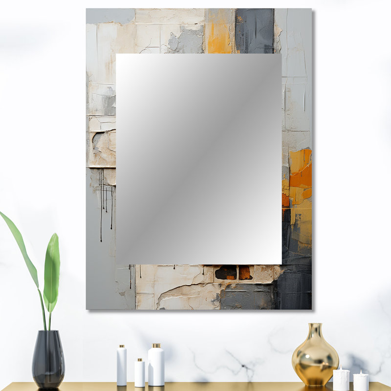 Abstract Assemblage I - Abstract Collages Decorative Mirror, Modern Large Wall Mirror, Printed Metal Art, 40" x 30"