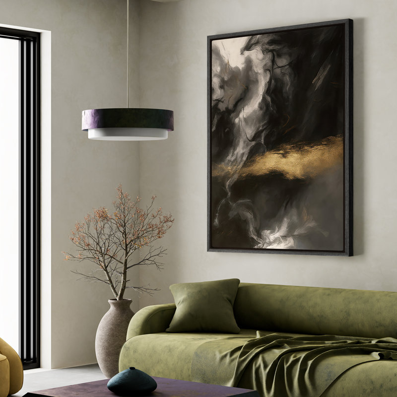 Art mural encadré sur toile - Reproduction d'art abstrait noir et or pour chambre à coucher , H 24 po x l 16 po, Noir