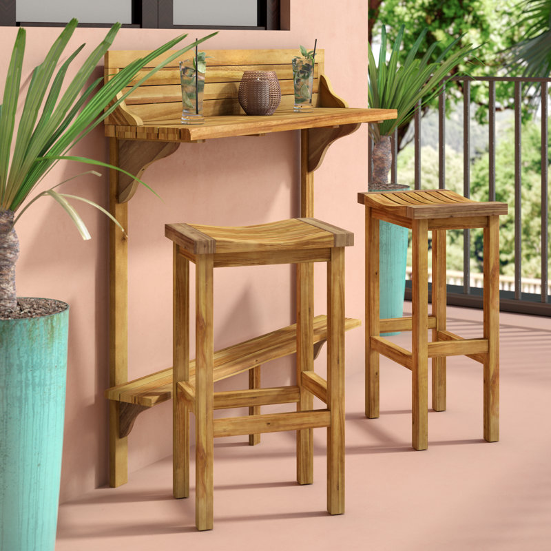 Bushnell Solid Wood Bar Set with Stools, Natural Stained
