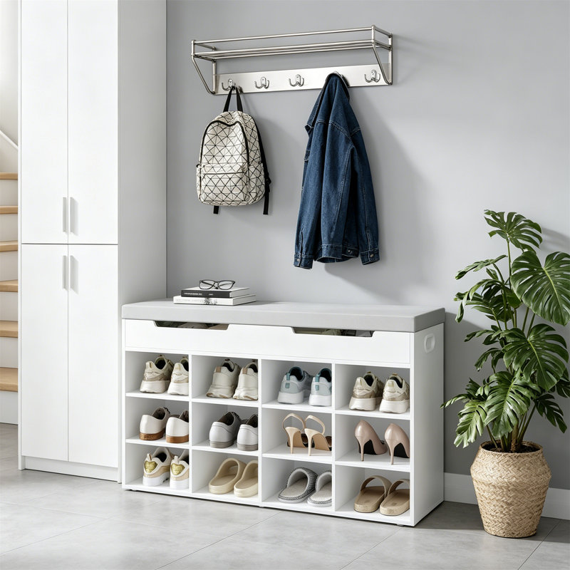 12 Pair Shoe Storage Bench, White