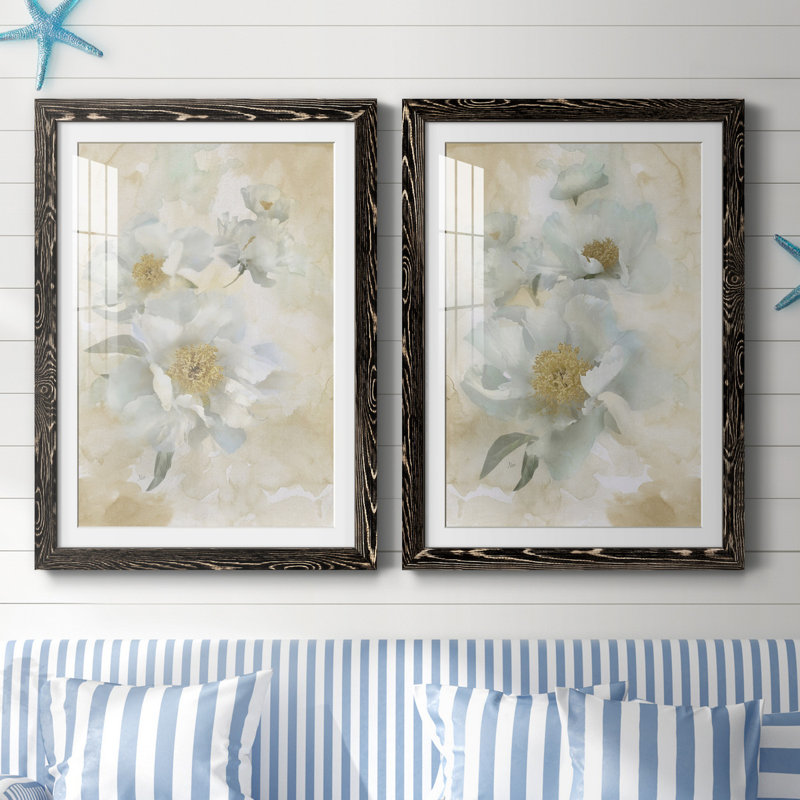 Douces pivoines I - ensemble de 2 reproductions d'art, H 44 po x l 31 po x P 1 po, H 31,5 po x l 47 po x P 1,5 po, Blanc