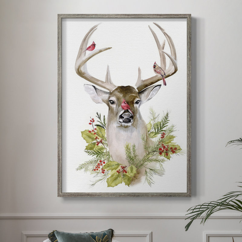 «Holiday Deer Collection B», reproduction encadrée - bois massif, H 30 po x l 24 po