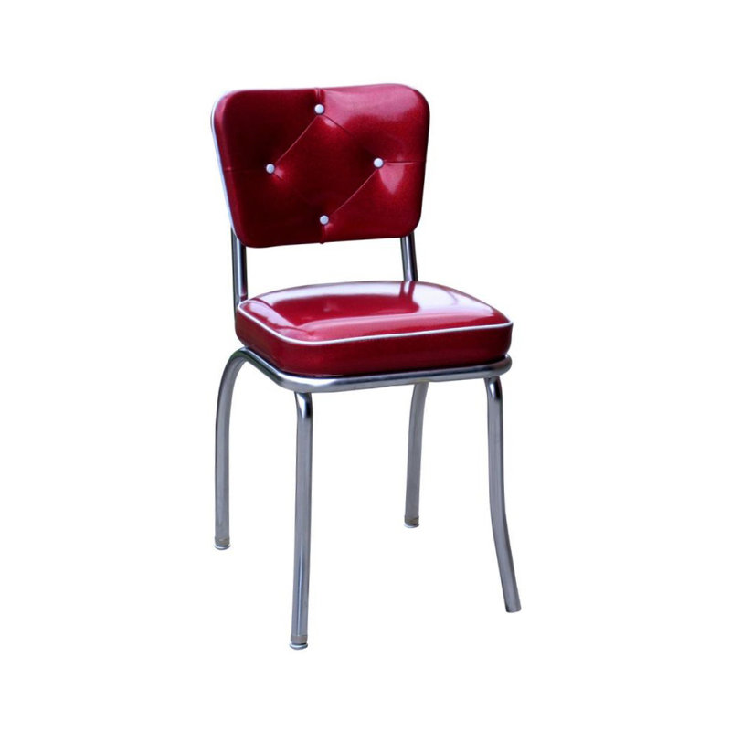 Retro Home Upholstered Tufted Back Dining Chair, Glitter Sparkle Red