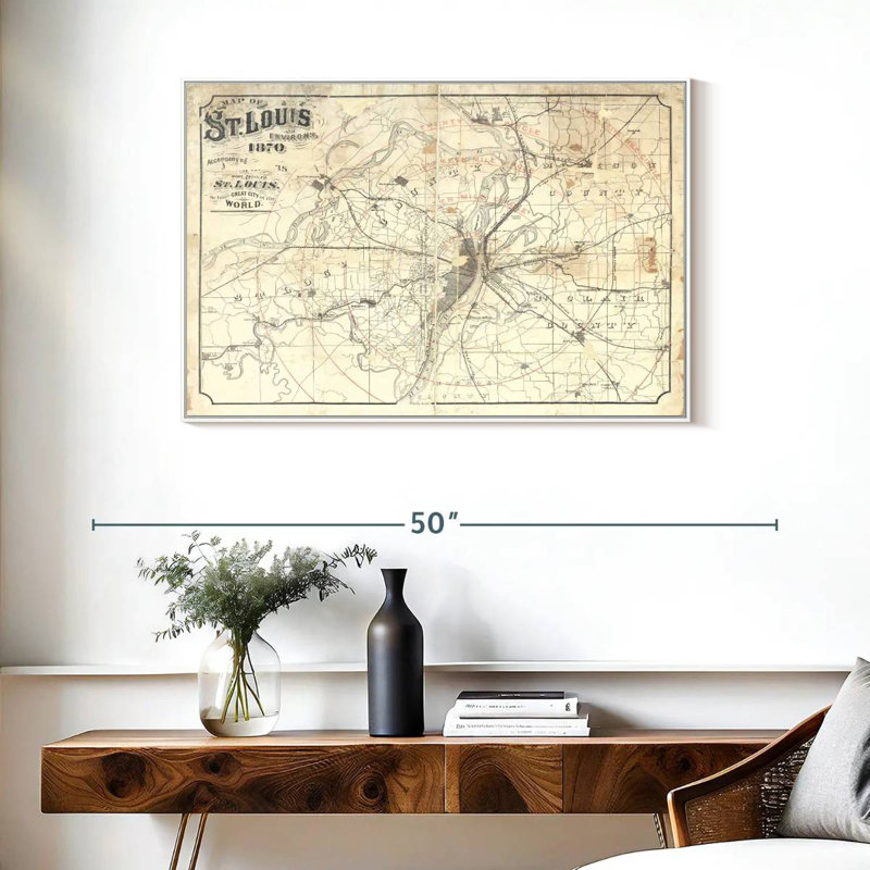 Carte rétro de St Louis II, Cadre flottant blanc, 37 po x 25 po