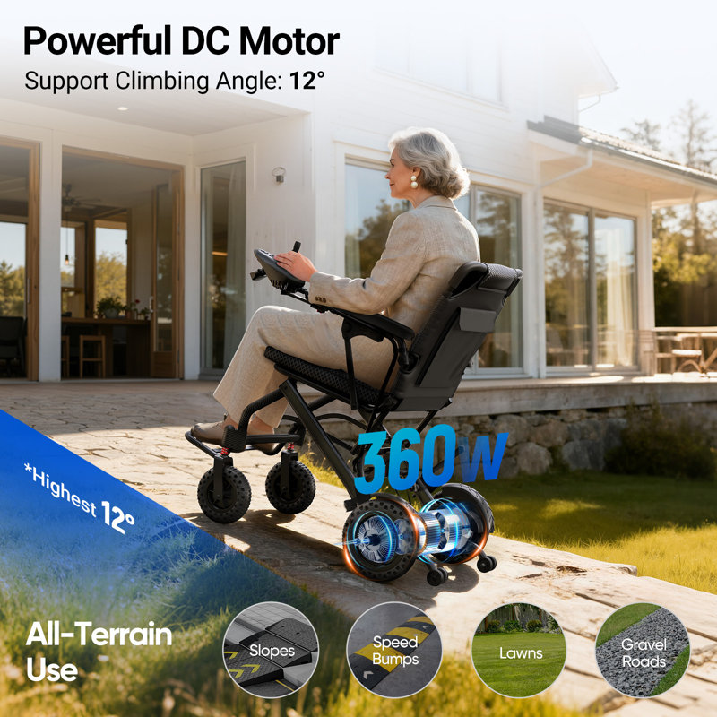 Lightweight Foldable Electric Wheelchair For Adults & Seniors, Portable Power Mobility Chair With 6Ah Battery, 220 Lb Capacity