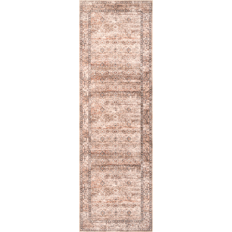 Myrtle Vintage Machine Washable Beige/Brown/Black Area Rug, Runner 2'6" x 10'