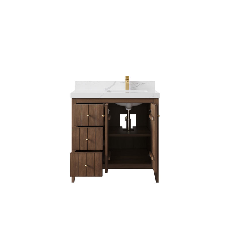 Meuble-lavabo simple 36 po avec plateau Atlanta, Calacatta Laza