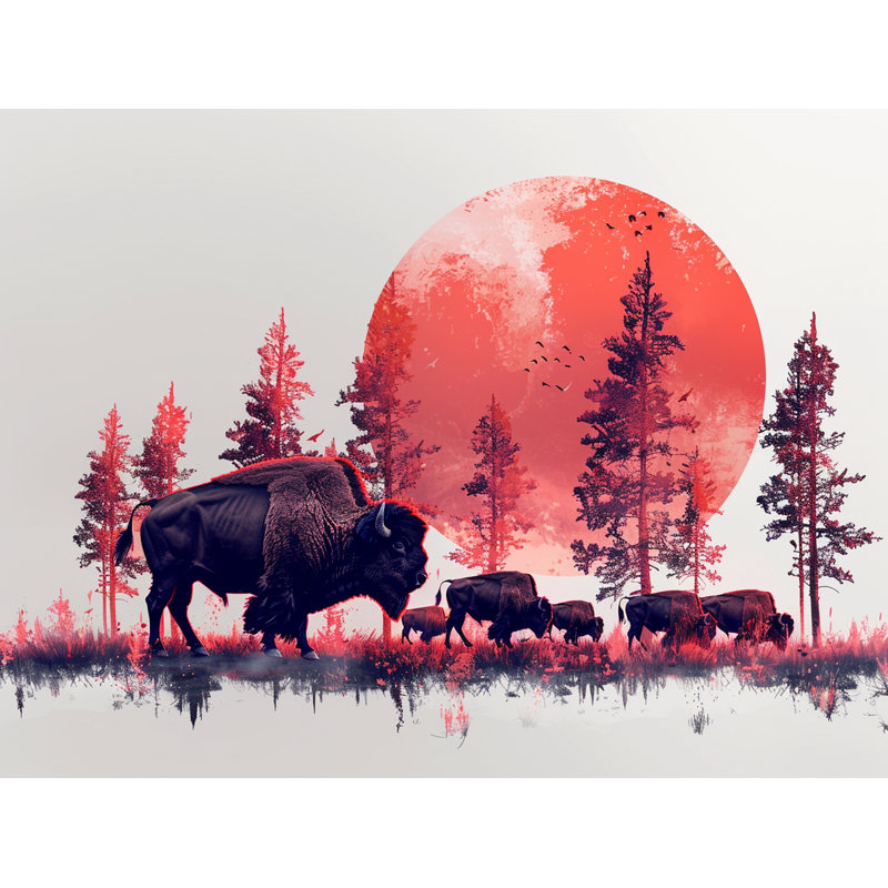 Bison Herd Nature Blackout Curtain Single Panel, 53" W x 87" L