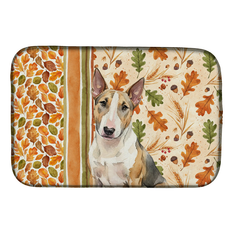 Tricolor Miniature Bull Terrier Heirloom Fall Dish Drying Mat
