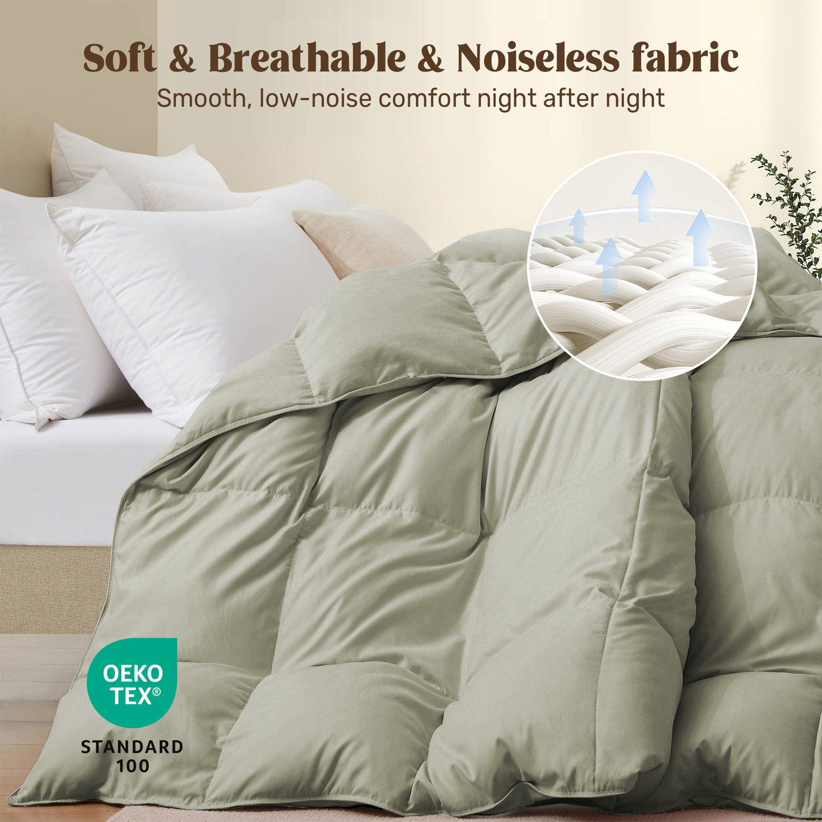 600 Fill Power All Season Down Duvet Insert, Sage Green, Queen